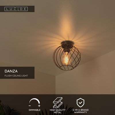Lucide DANZA - Flush ceiling light - Ø 25 cm - 1xE27 - Black